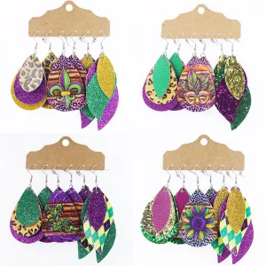 Wholesale explosions Carnival earrings multi-layer sequins water droplets leopard leather earrings set earrings spot