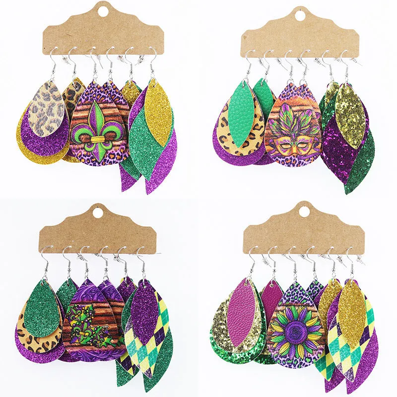 Wholesale explosions Carnival earrings multi-layer sequins water droplets leopard leather earrings set earrings spot