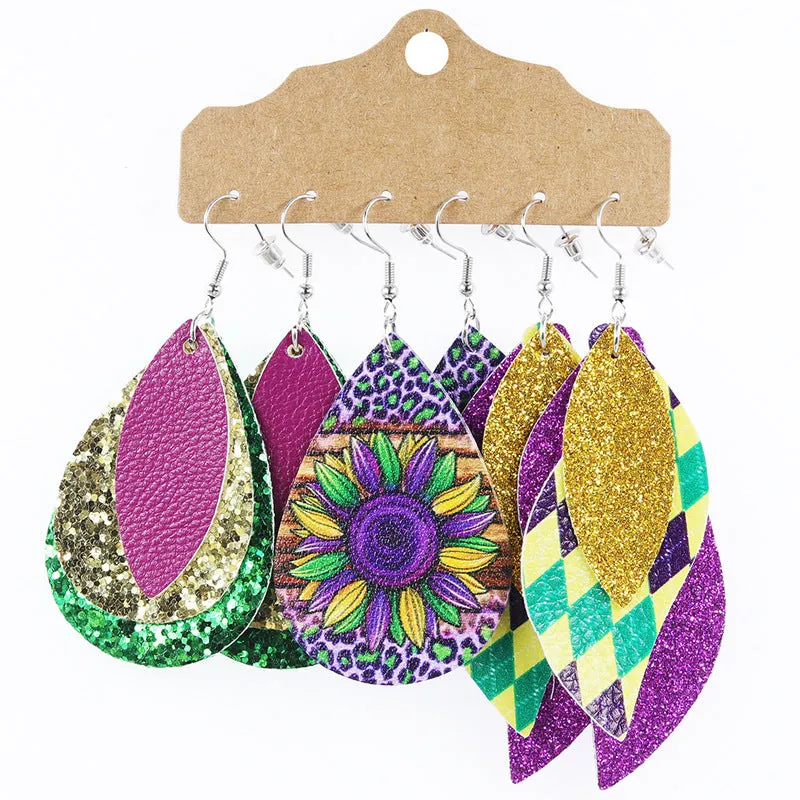 Wholesale explosions Carnival earrings multi-layer sequins water droplets leopard leather earrings set earrings spot