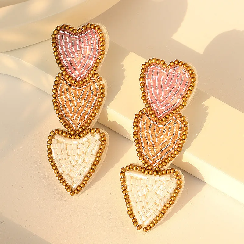 Wholesale Explosions Hand-sewn Three-layer Love Pendant Earrings Suitable for Valentine's Day Gift Earrings for Women