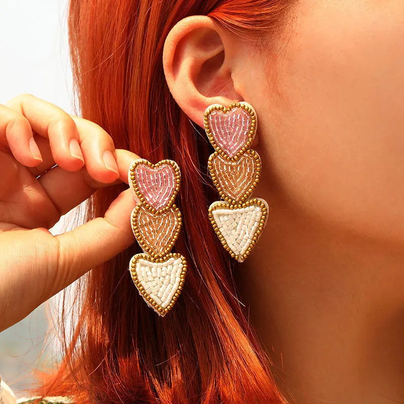 Wholesale Explosions Hand-sewn Three-layer Love Pendant Earrings Suitable for Valentine's Day Gift Earrings for Women