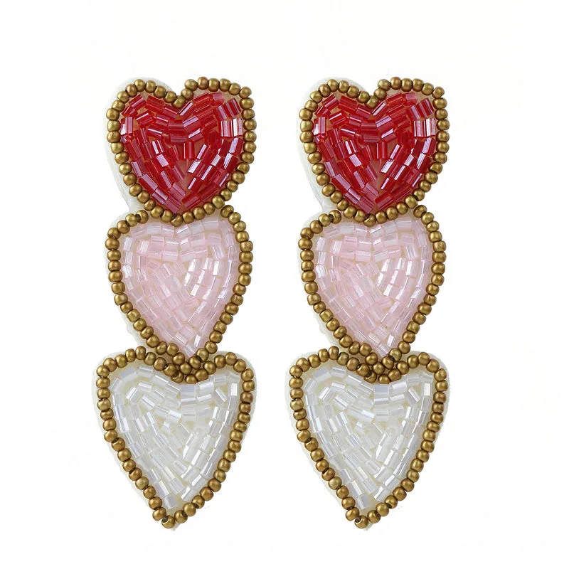 Wholesale Explosions Hand-sewn Three-layer Love Pendant Earrings Suitable for Valentine's Day Gift Earrings for Women
