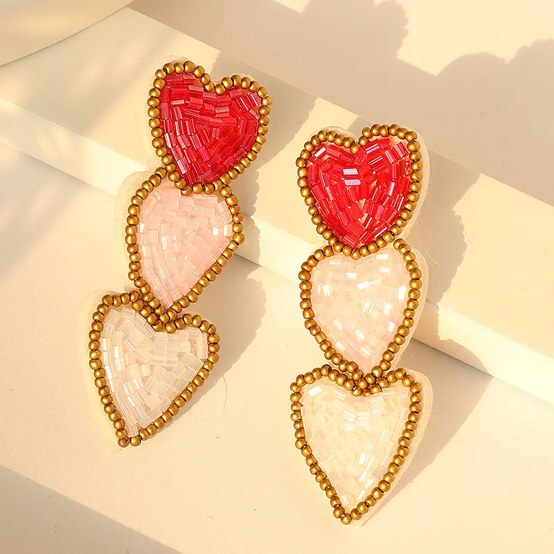Wholesale Explosions Hand-sewn Three-layer Love Pendant Earrings Suitable for Valentine's Day Gift Earrings for Women