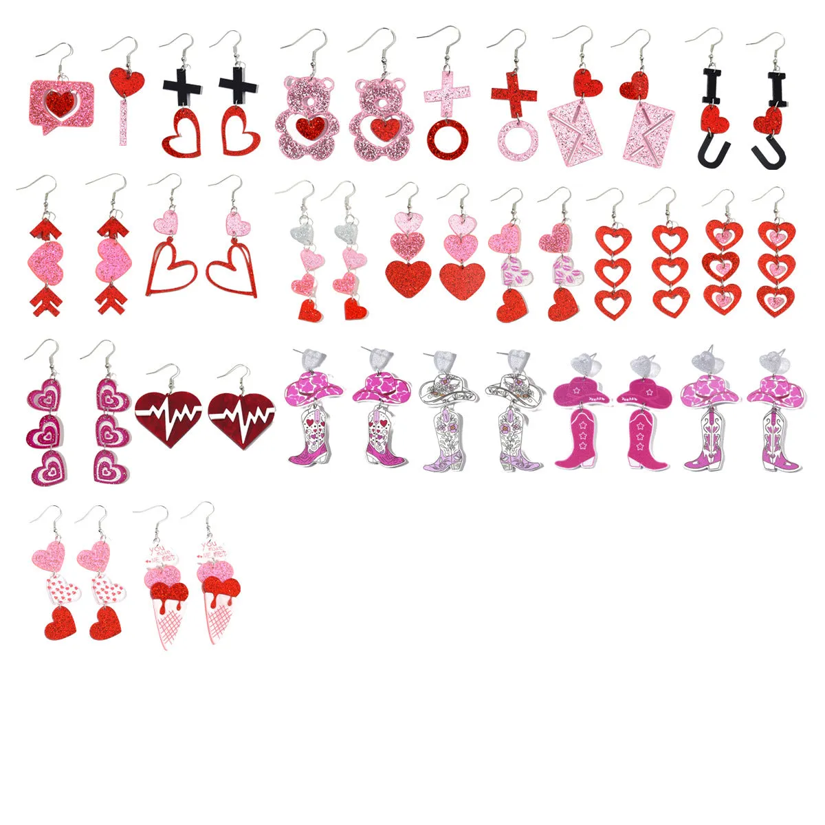 Wholesale Explosions Valentine's Day Series Earrings Bear ECG Envelope Acrylic Valentine's Day Earrings for Women