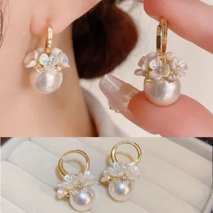 Wholesale Exquisite Shell Flower Basket Pearl Earrings