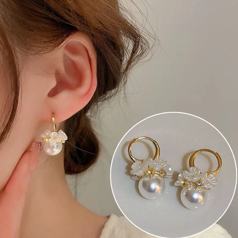 Wholesale Exquisite Shell Flower Basket Pearl Earrings