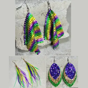 Wholesale Eye-catching and Exaggerated Shiny Gretel Feather Metal Mesh Earrings