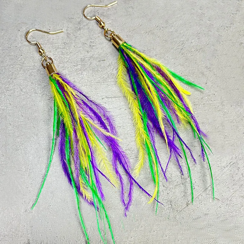 Wholesale Eye-catching and Exaggerated Shiny Gretel Feather Metal Mesh Earrings