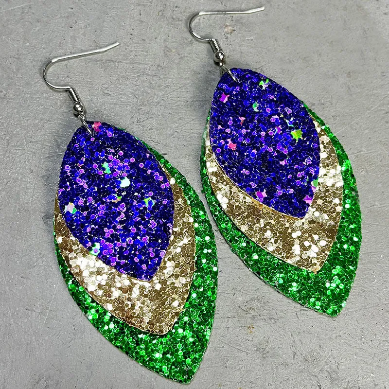 Wholesale Eye-catching and Exaggerated Shiny Gretel Feather Metal Mesh Earrings