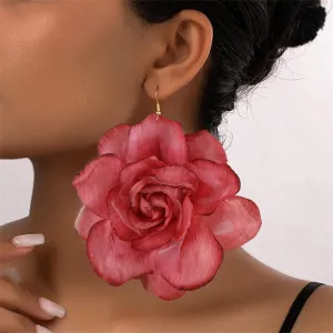 Wholesale EZ5486 Cross-border European and American Imitation Rose Silk Flower Gradient Three-dimensional Mesh Flower Pendant Women's Earrings Valentine's Day Jewelry