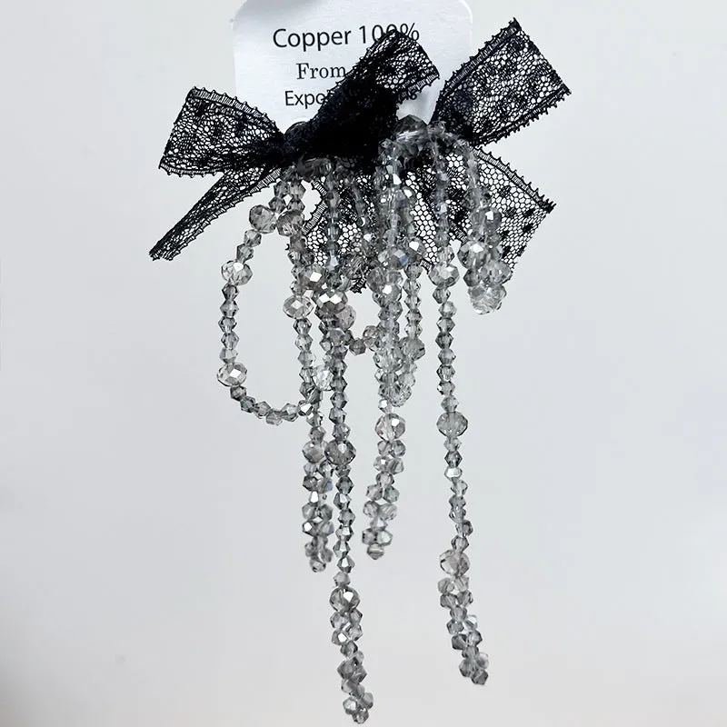 Wholesale Fabric flower super fairy handmade beaded fairy small fresh flower silver needle earrings