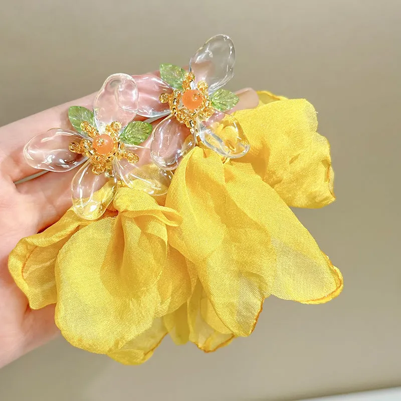 Wholesale Fabric flower super fairy handmade beaded fairy small fresh flower silver needle earrings