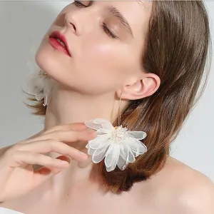 Wholesale Fabric Large Petal Flower Earrings