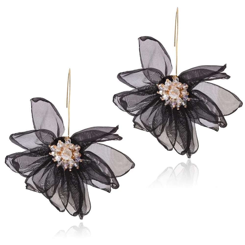 Wholesale Fabric Large Petal Flower Earrings