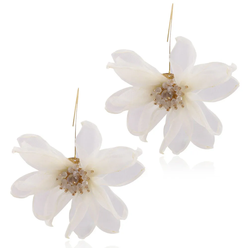 Wholesale Fabric Large Petal Flower Earrings