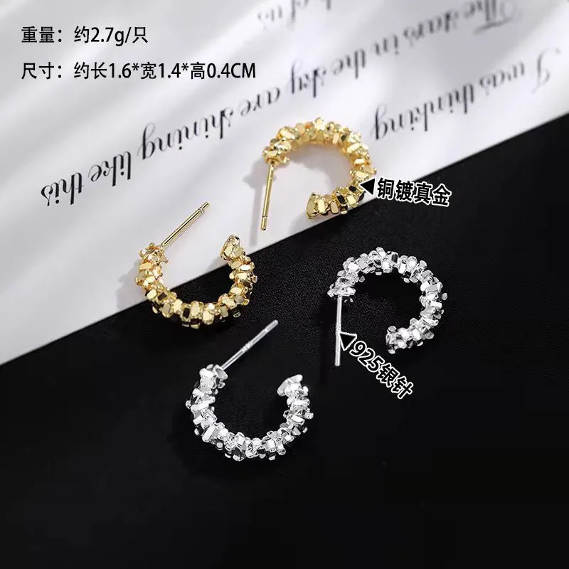 Wholesale Factory wholesale  cold wind 925 silver needle broken silver half ring earrings niche unique design temperament earrings