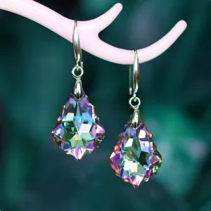 Wholesale Fashion Baroque Leaf Silver Plated Needle Austrian Crystal Tourmaline Maple Leaf Earrings