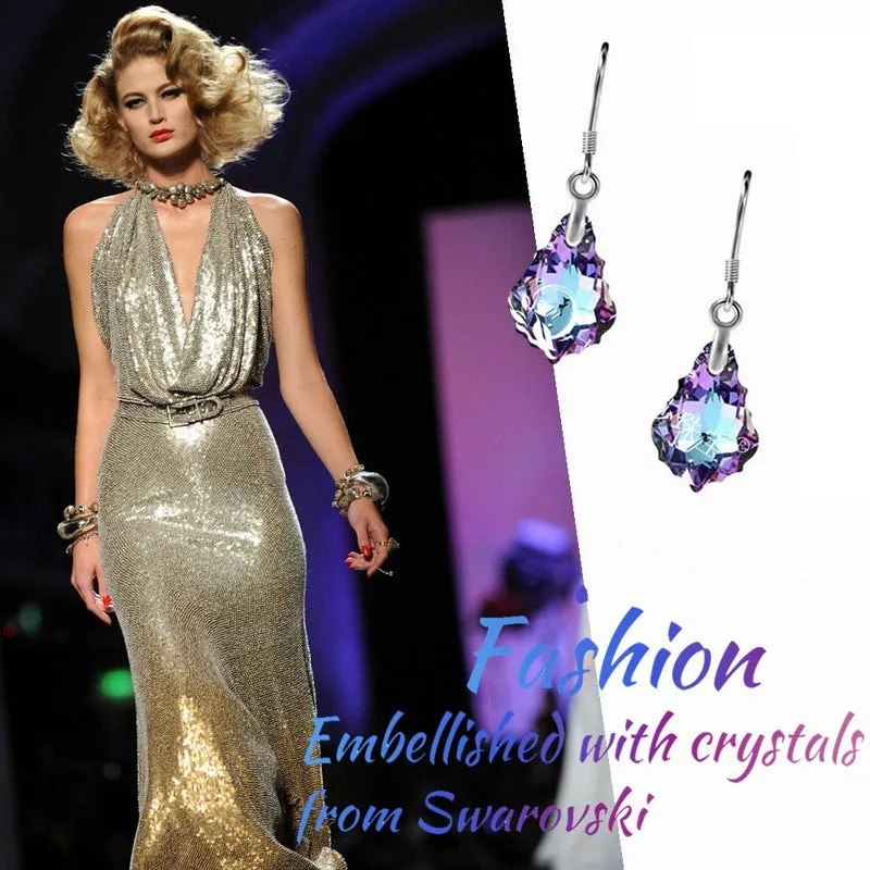 Wholesale Fashion Baroque Leaf Silver Plated Needle Austrian Crystal Tourmaline Maple Leaf Earrings