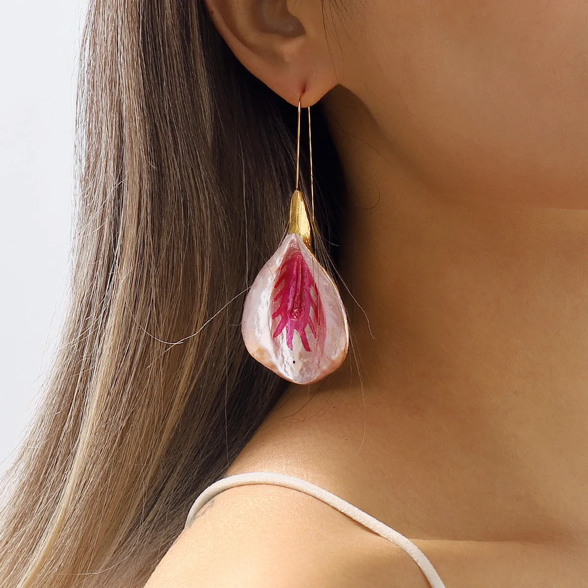 Wholesale Fashion Colorful Floral Alloy Oil Drop Long Earrings