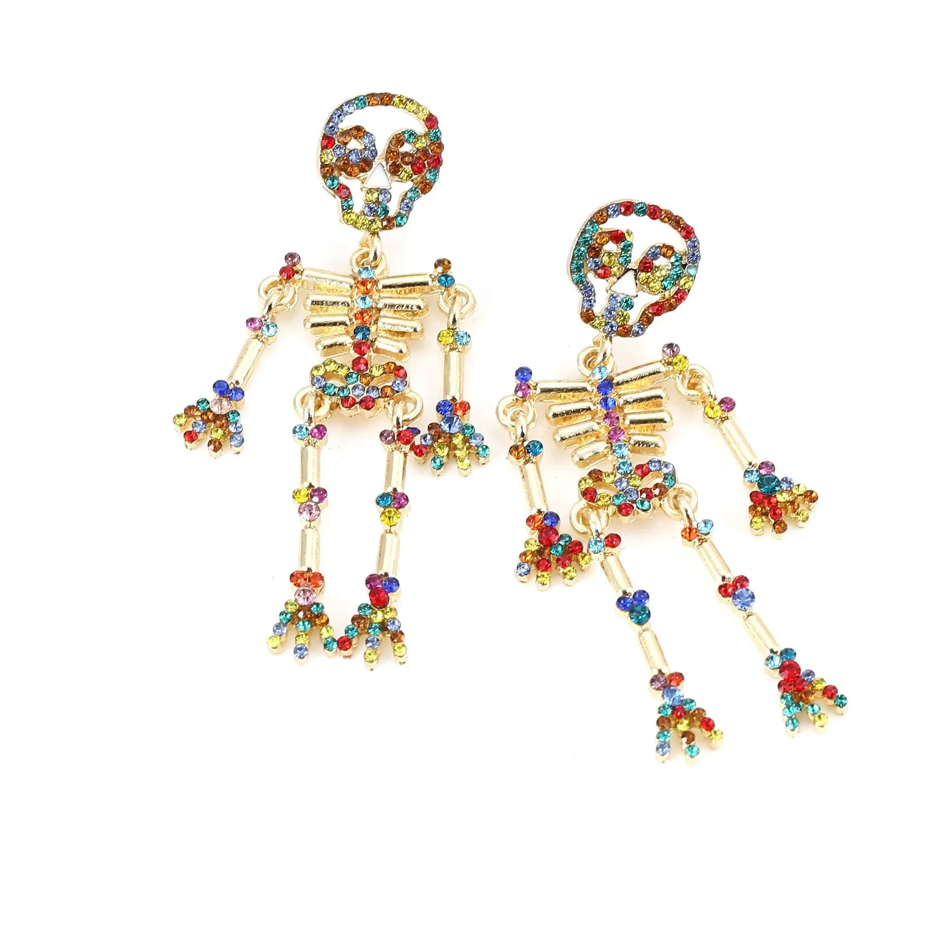 Wholesale Fashion Creative Exaggerated Skeleton Skull Diamond and Pearl Earrings