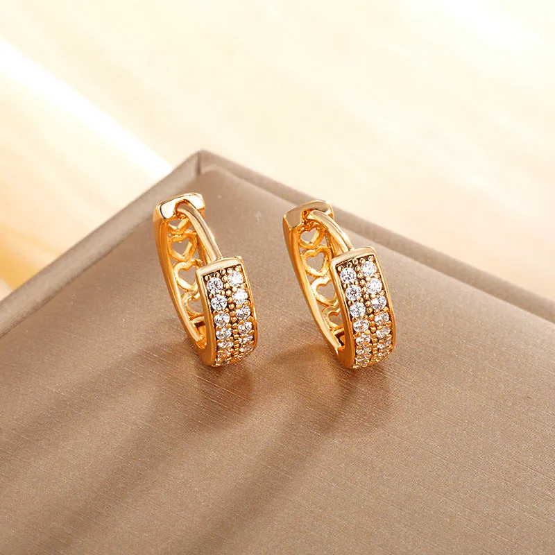 Wholesale Fashion Creative Geometric Personality Double Row Diamond Compact Alloy Earrings