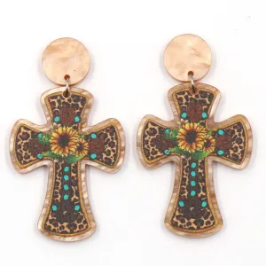 Wholesale Fashion Cross Sunflower Western Acrylic Earrings