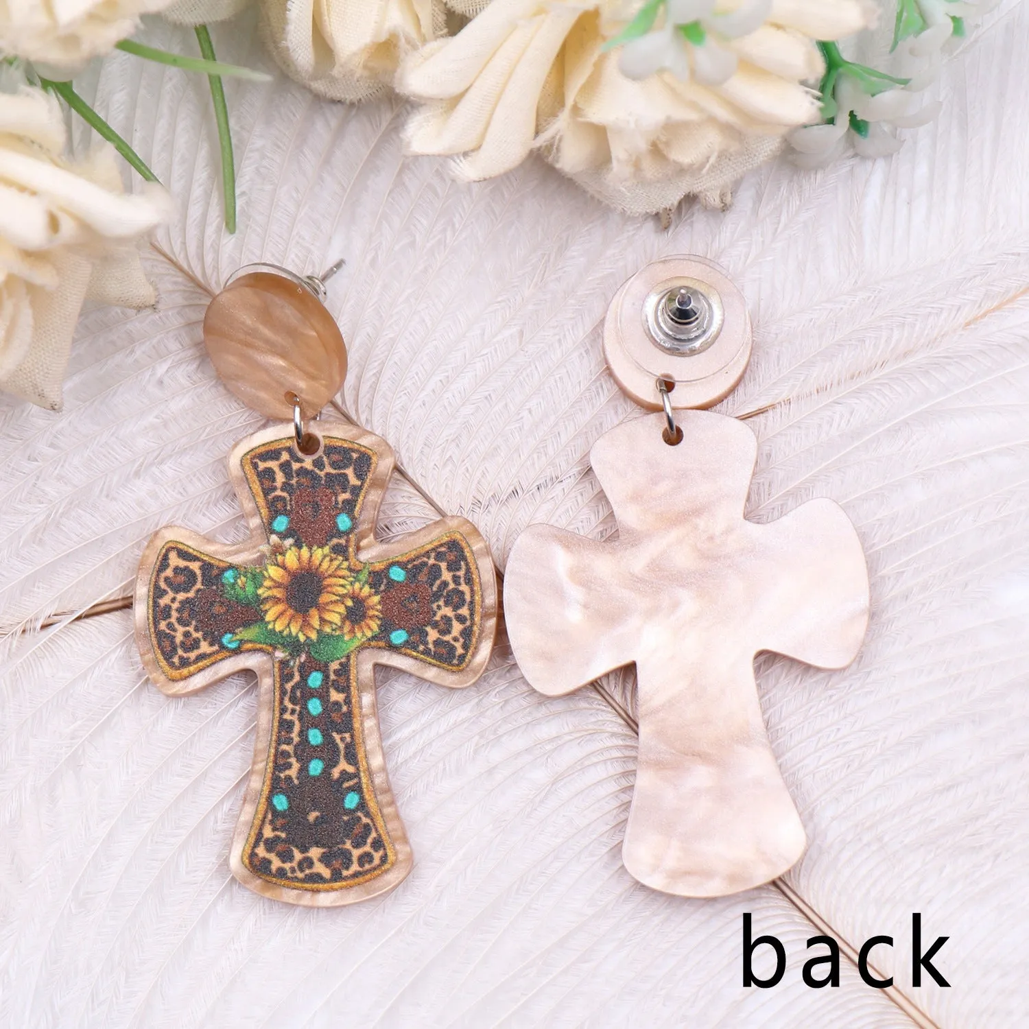 Wholesale Fashion Cross Sunflower Western Acrylic Earrings