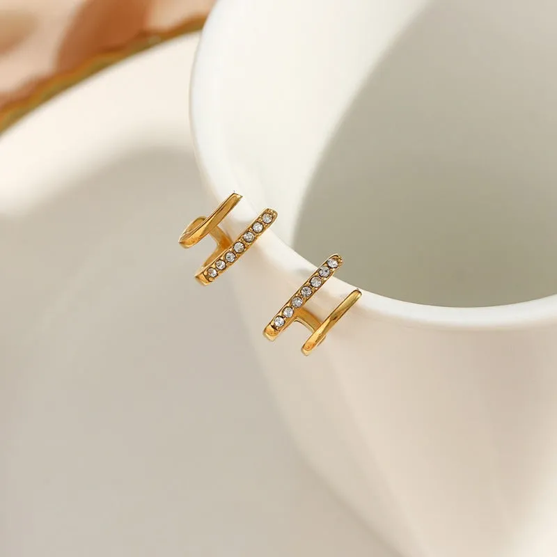 Wholesale Fashion Design Light Luxury Temperament Stainless Steel 18K Plated Mini Double-layer Zirconium Stud Earrings