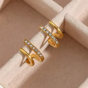 Wholesale Fashion Design Light Luxury Temperament Stainless Steel 18K Plated Mini Double-layer Zirconium Stud Earrings