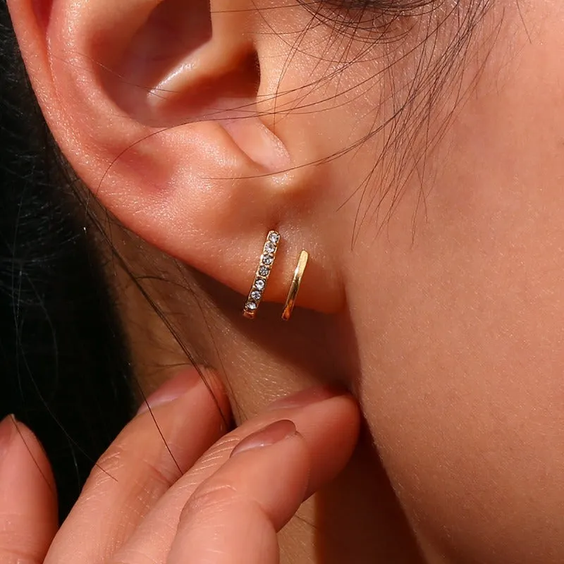 Wholesale Fashion Design Light Luxury Temperament Stainless Steel 18K Plated Mini Double-layer Zirconium Stud Earrings