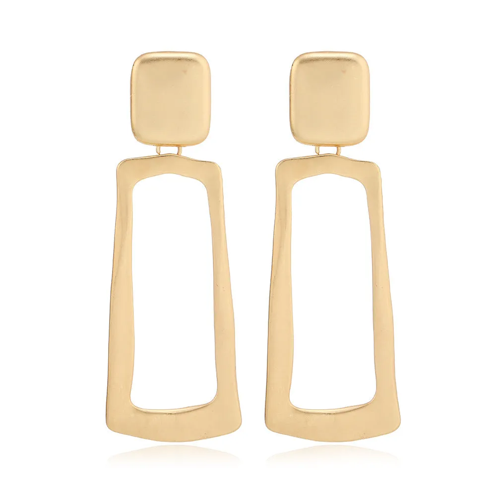 Wholesale Fashion Exaggerated Alloy Geometric Electroplated Matt Gold Clip Earrings