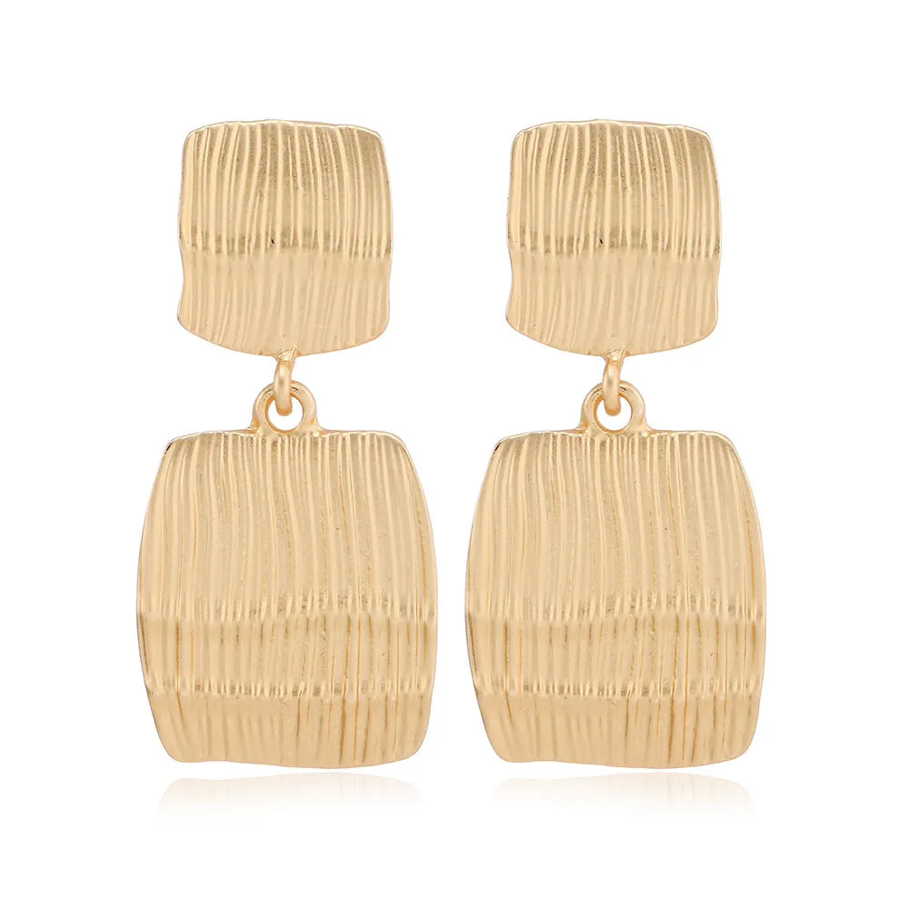 Wholesale Fashion Exaggerated Alloy Geometric Electroplated Matt Gold Clip Earrings
