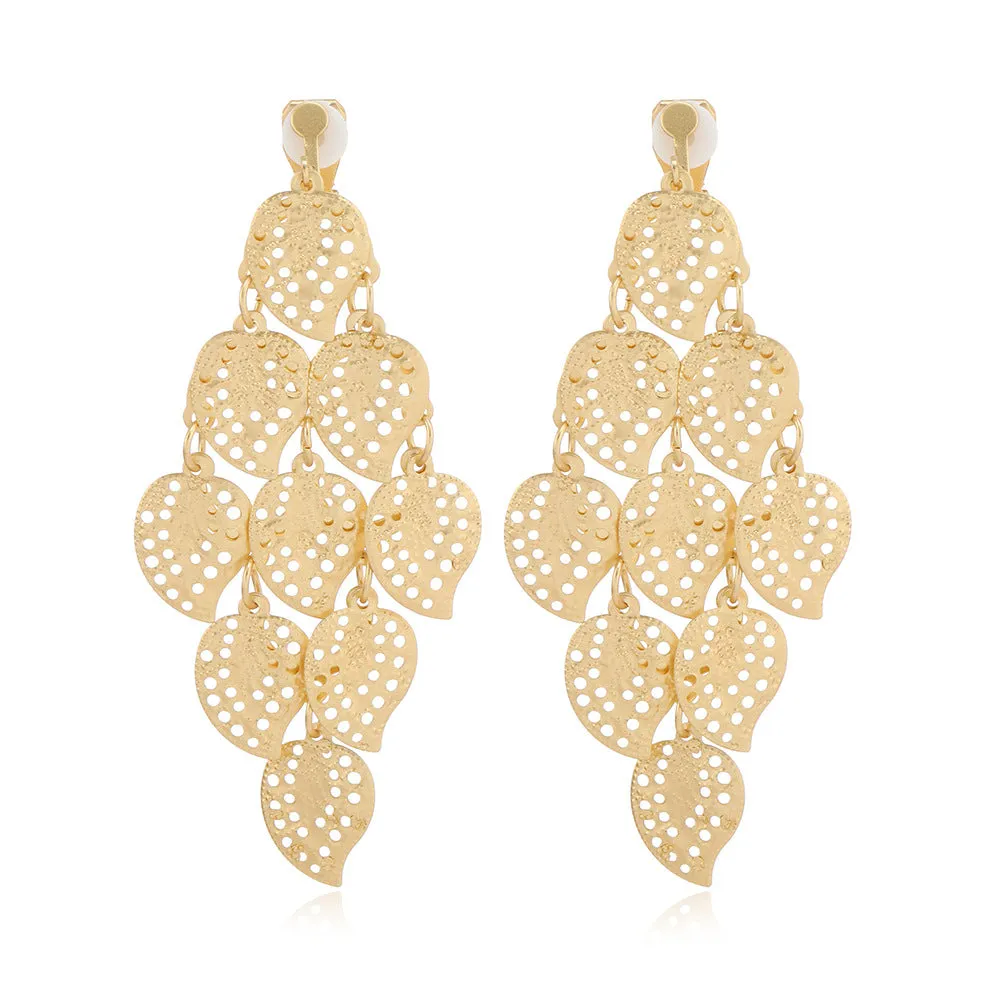 Wholesale Fashion Exaggerated Alloy Geometric Electroplated Matt Gold Clip Earrings