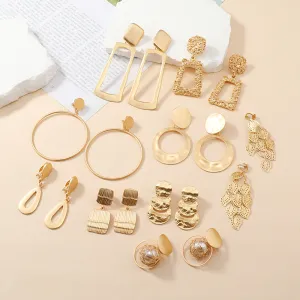 Wholesale Fashion Exaggerated Alloy Geometric Electroplated Matt Gold Clip Earrings