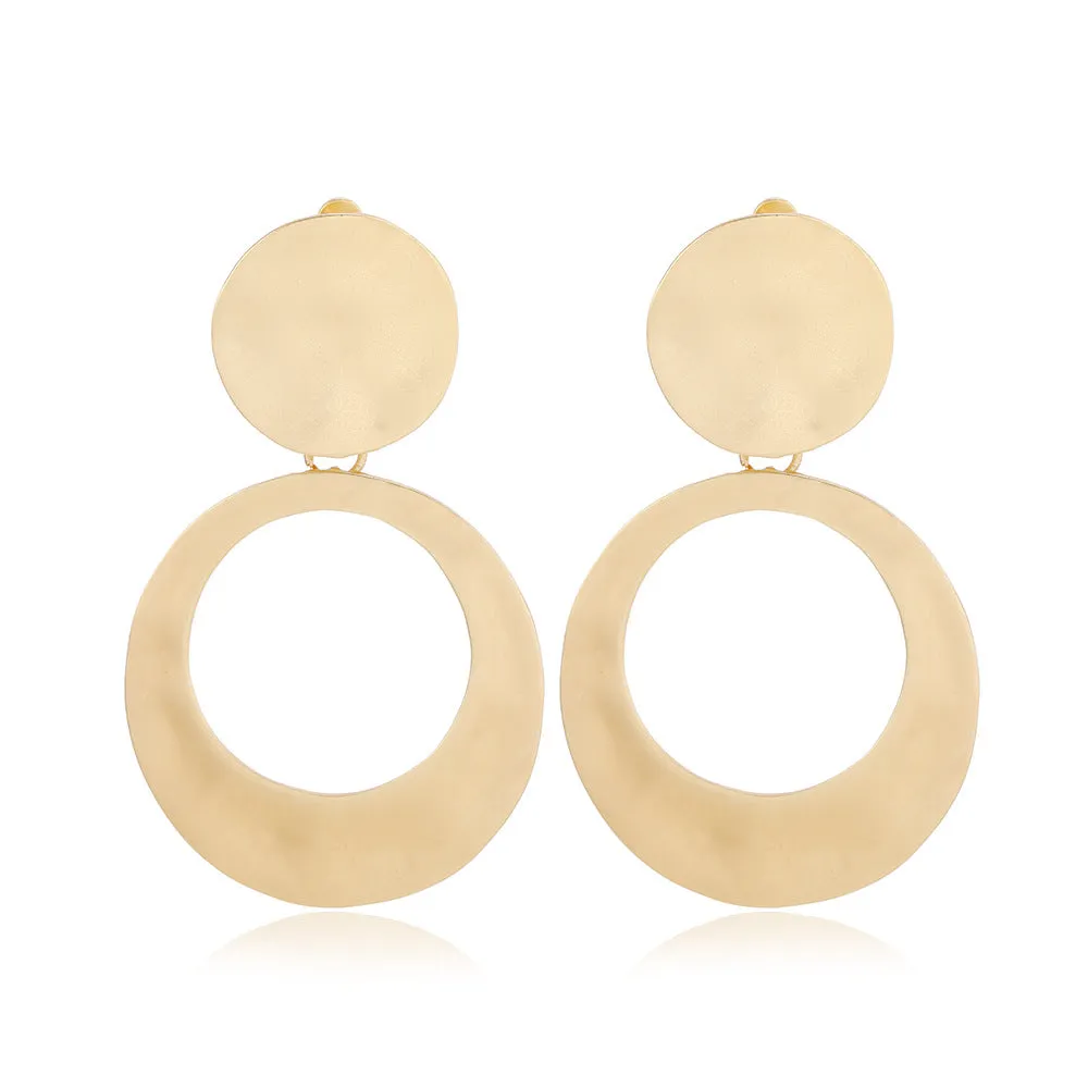 Wholesale Fashion Exaggerated Alloy Geometric Electroplated Matt Gold Clip Earrings