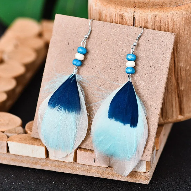 Wholesale Fashion Feather Large Exaggerated Long Retro Earrings