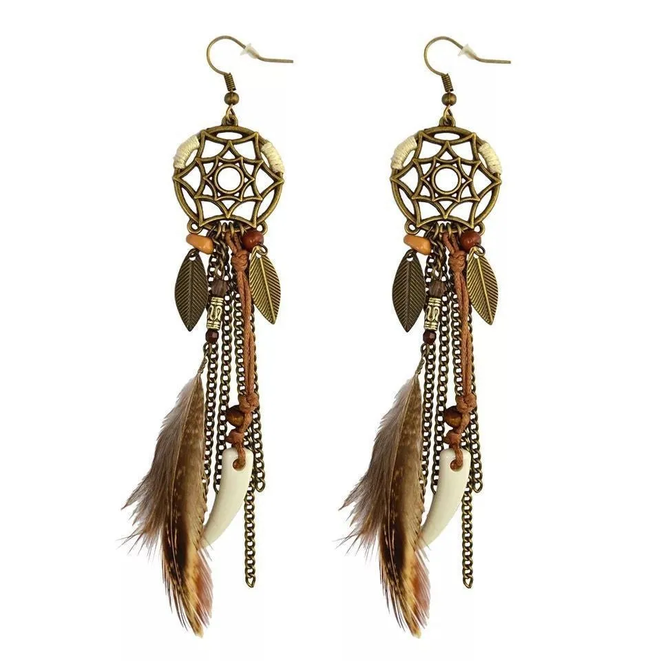 Wholesale Fashion Feather Large Exaggerated Long Retro Earrings
