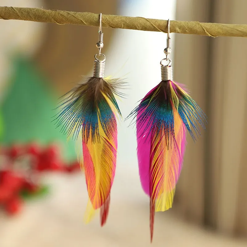 Wholesale Fashion Feather Large Exaggerated Long Retro Earrings