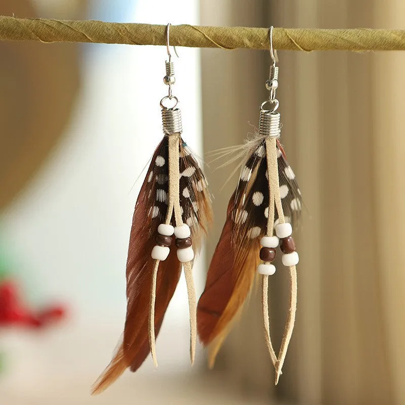 Wholesale Fashion Feather Large Exaggerated Long Retro Earrings