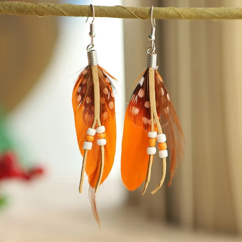 Wholesale Fashion Feather Large Exaggerated Long Retro Earrings