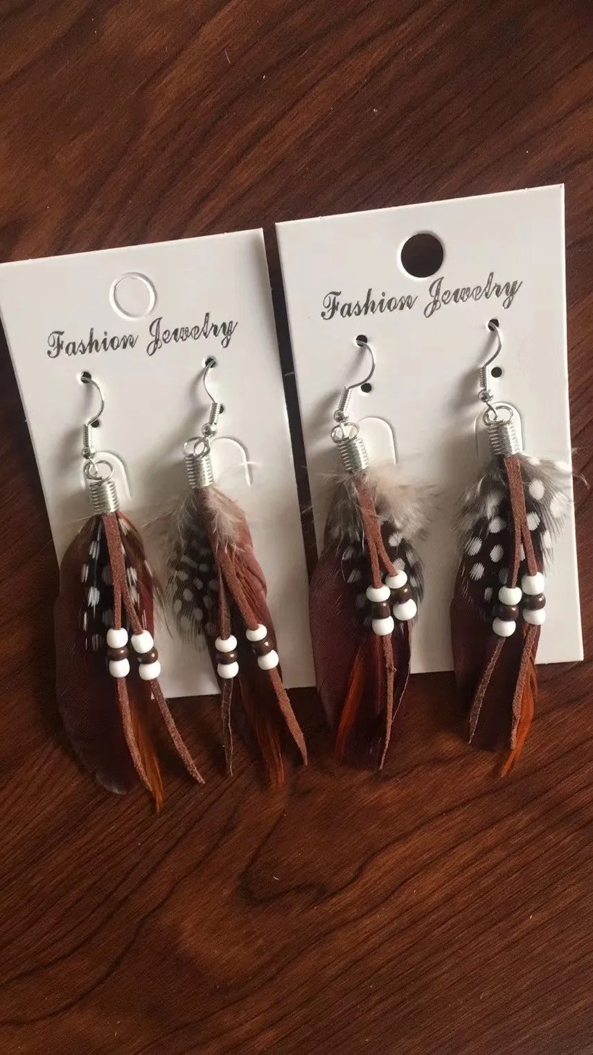 Wholesale Fashion Feather Large Exaggerated Long Retro Earrings