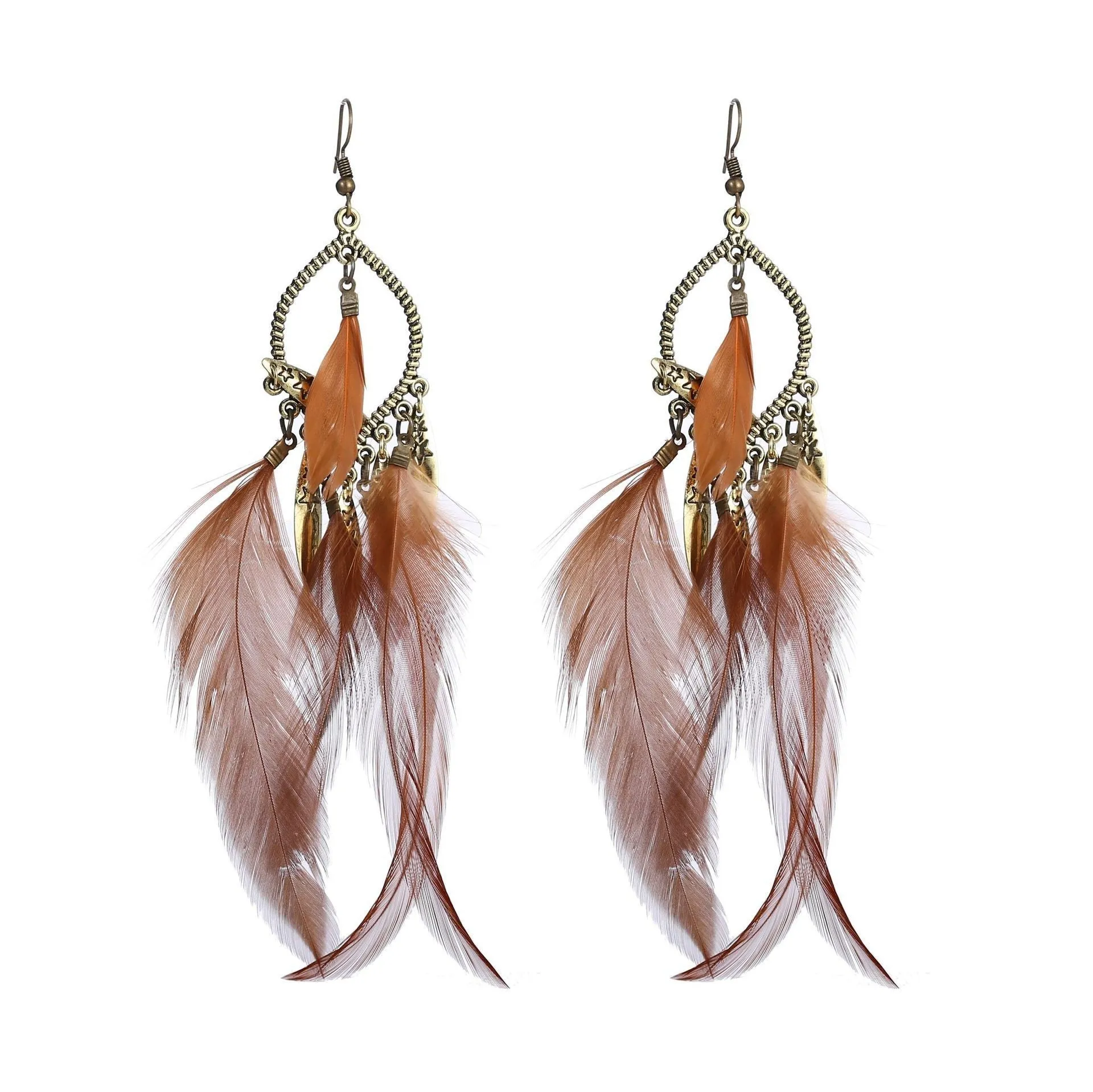 Wholesale Fashion Feather Large Exaggerated Long Retro Earrings
