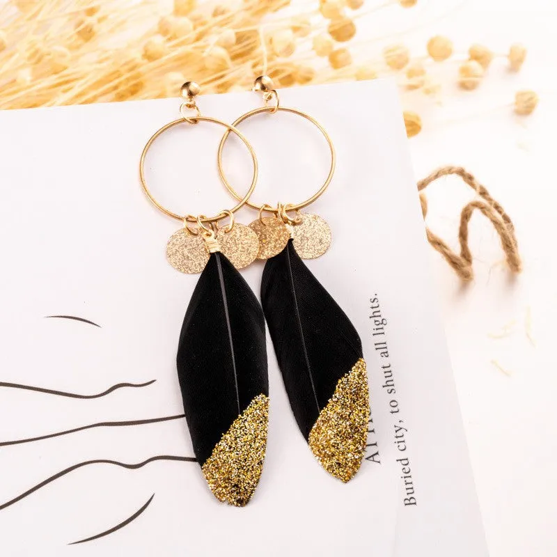Wholesale Fashion Feather Large Exaggerated Long Retro Earrings