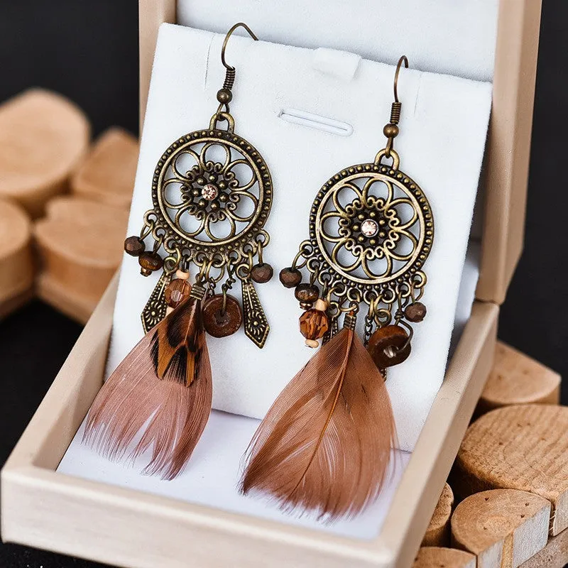 Wholesale Fashion Feather Large Exaggerated Long Retro Earrings
