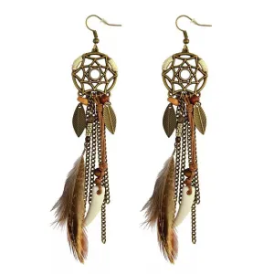 Wholesale Fashion Feather Large Exaggerated Long Retro Earrings
