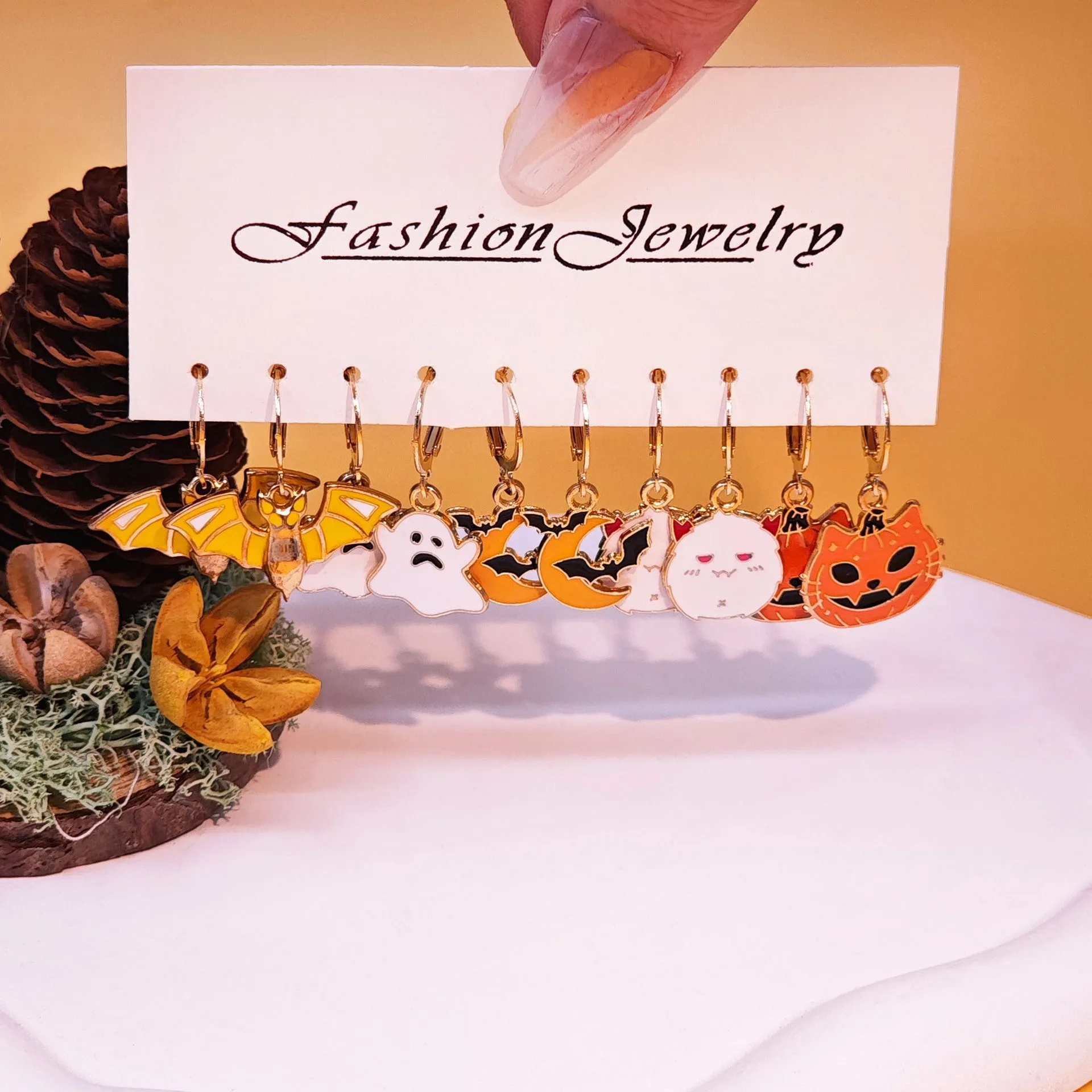 Wholesale Fashion Halloween Pumpkin Black Cat Pendant Earrings Set