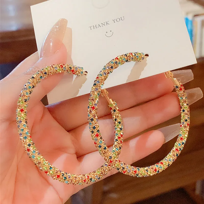 Wholesale Fashion Light Luxury Diamond Large Women's Round Simple Elegant Earrings