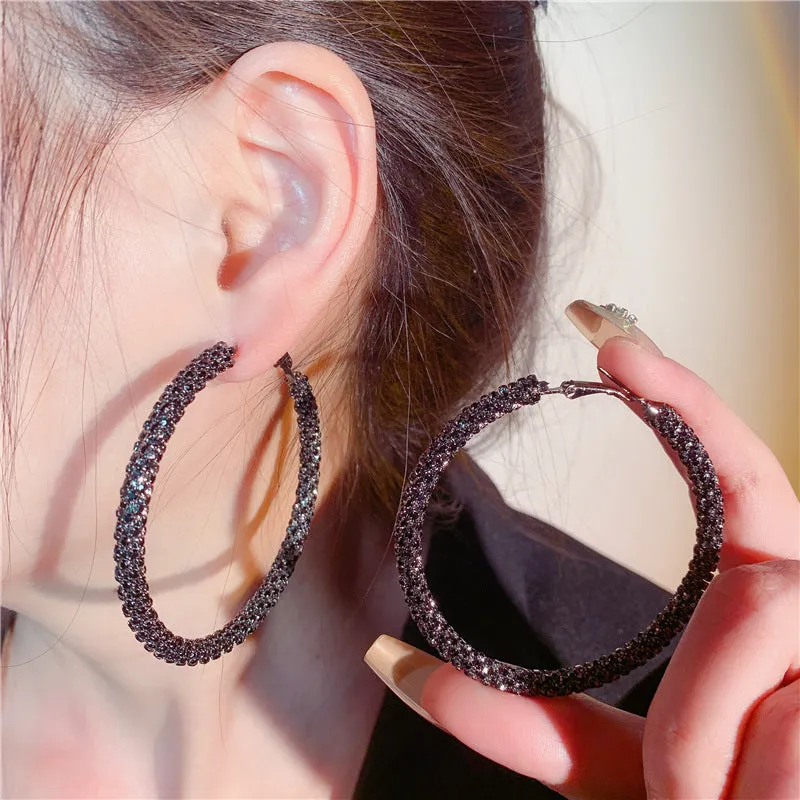 Wholesale Fashion Light Luxury Diamond Large Women's Round Simple Elegant Earrings