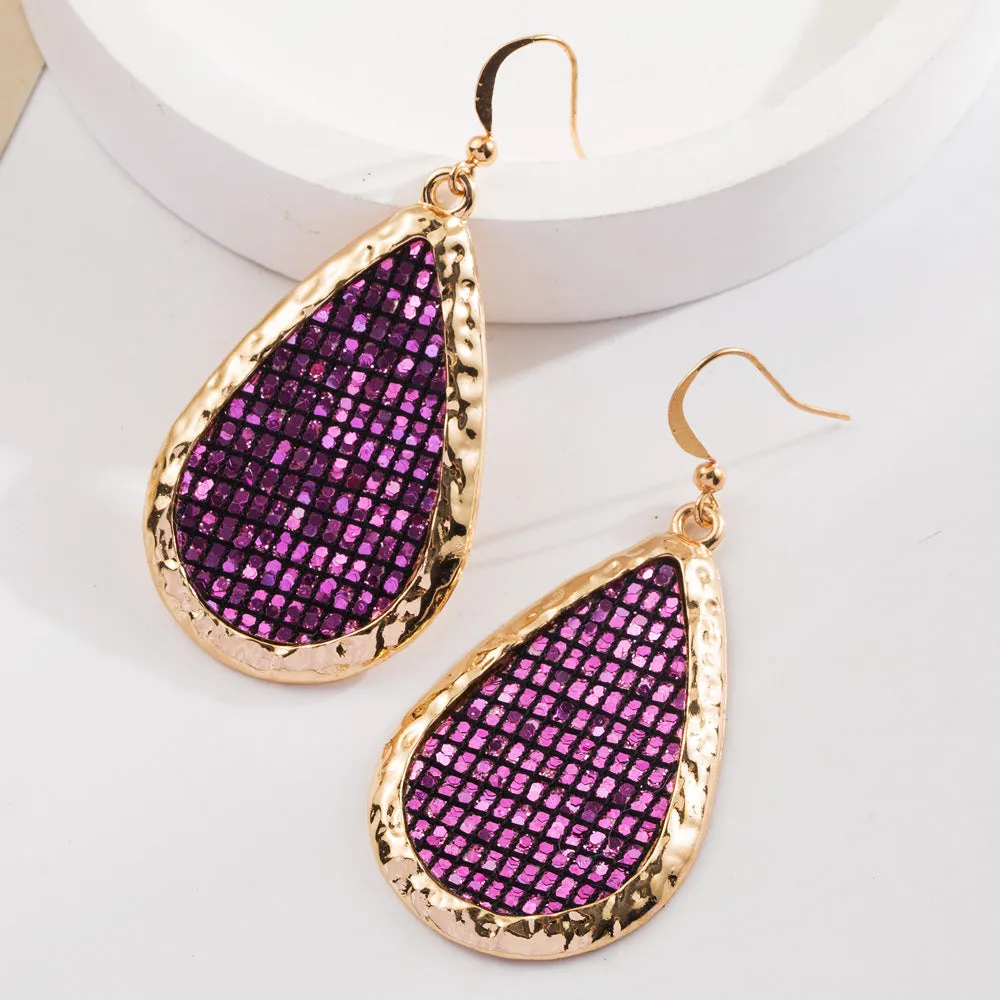 Wholesale Fashion PU Leather Sequin Water Drop Simple Shiny Exaggerated Earrings