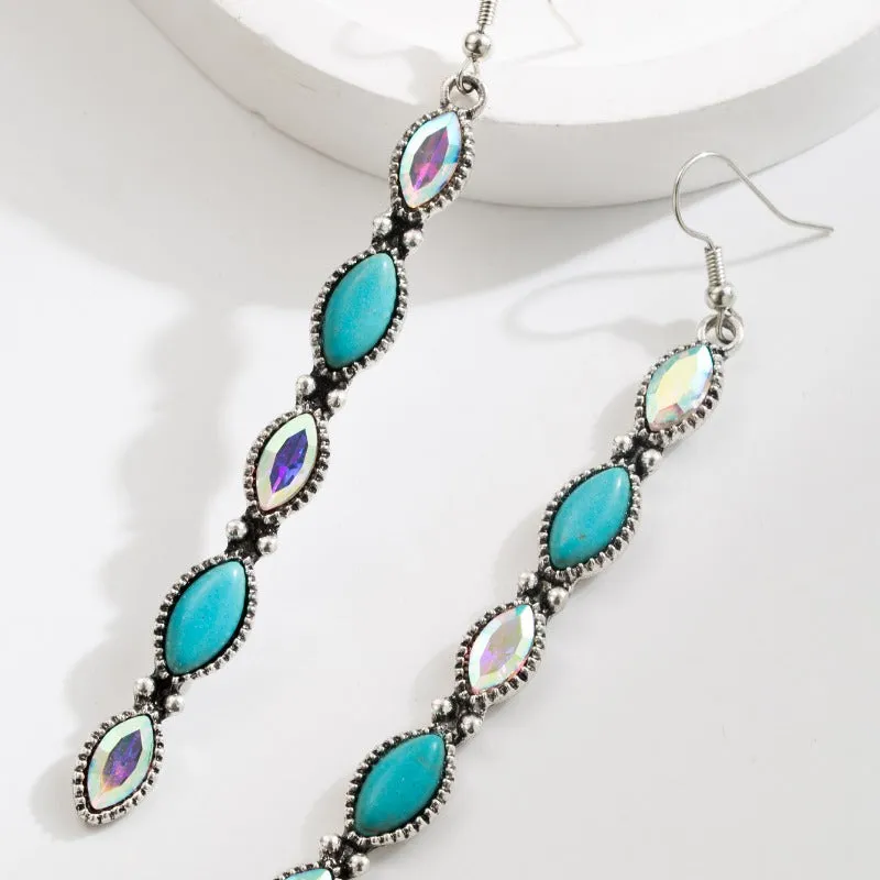 Wholesale Fashion Retro Bohemian Turquoise Leopard Ethnic Style Long Earrings